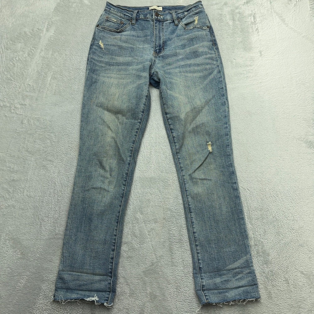 Oliver Logan Jeans Women 26 Blue Crosby Relaxed Taper Distressed Raw Hem Denim